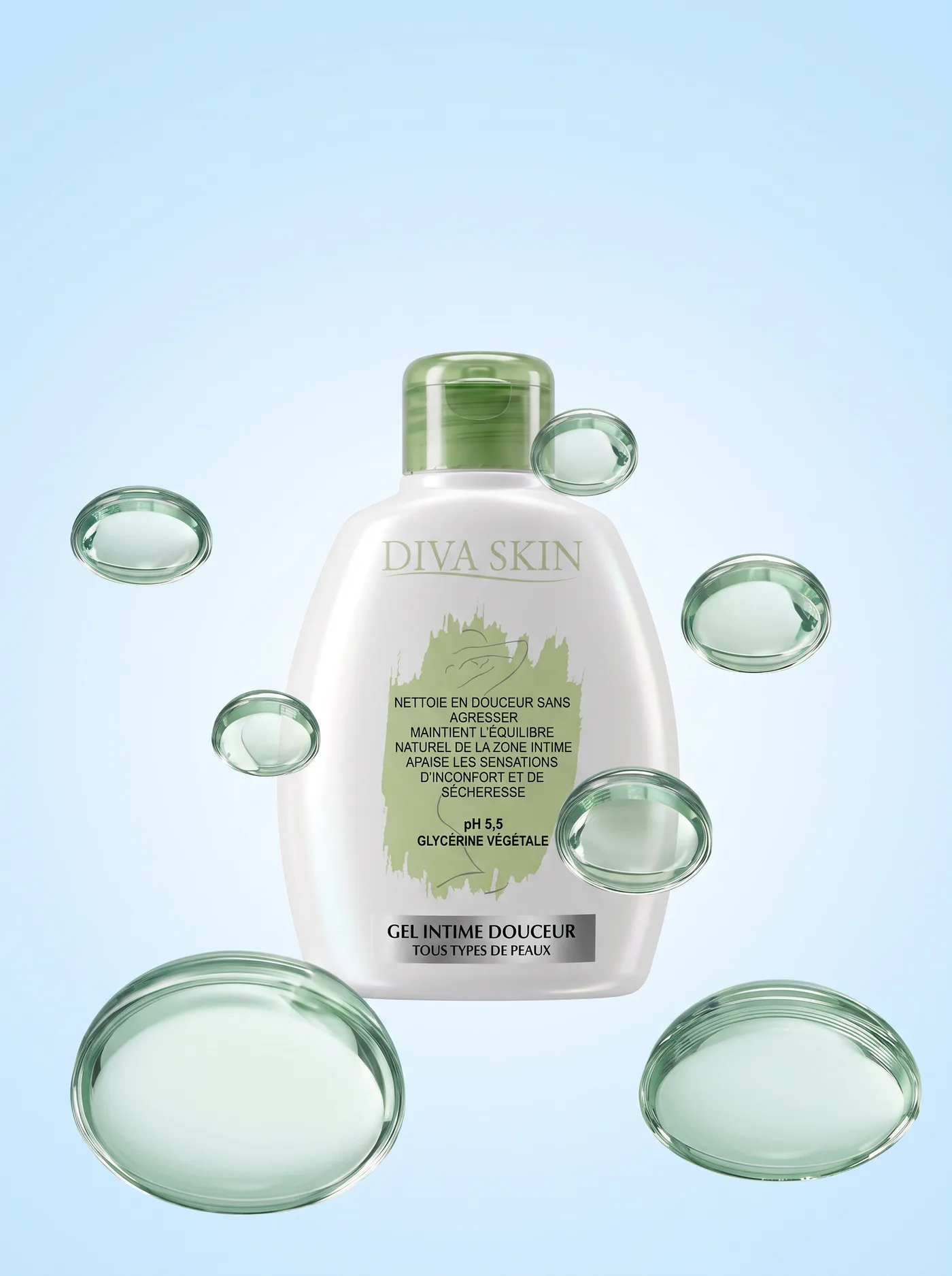 Gel Intime Douceur Diva Skin et gouttes de gel végétal